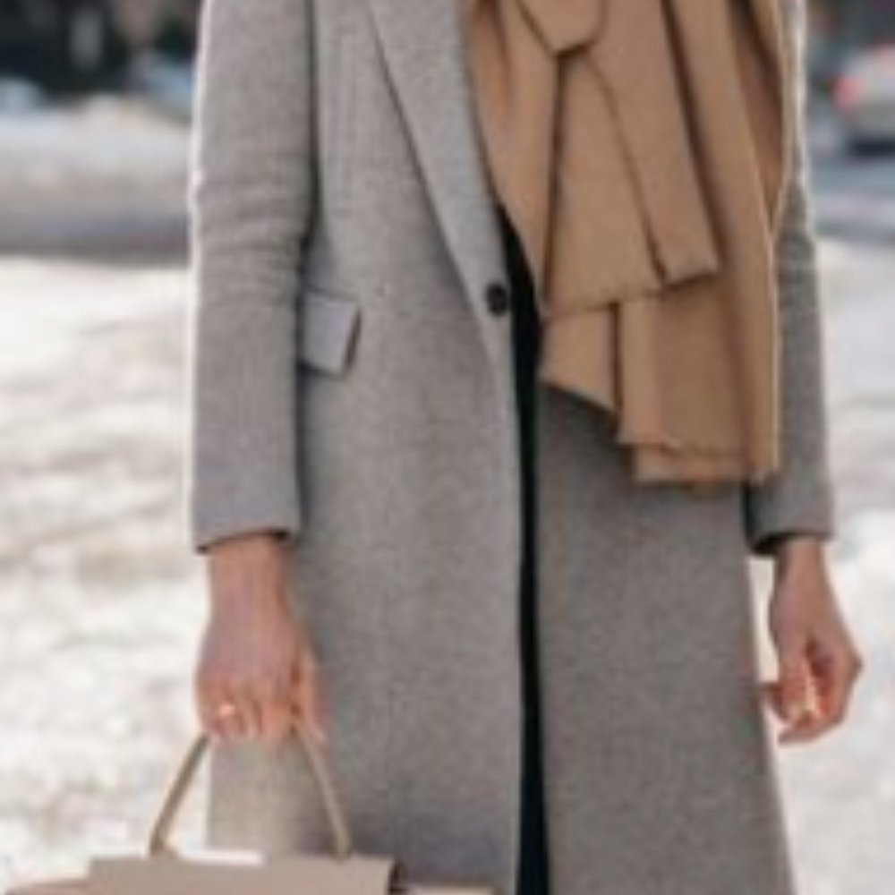 Covington grey wool blend frill short pea coat, size S - Picture 2 of 7